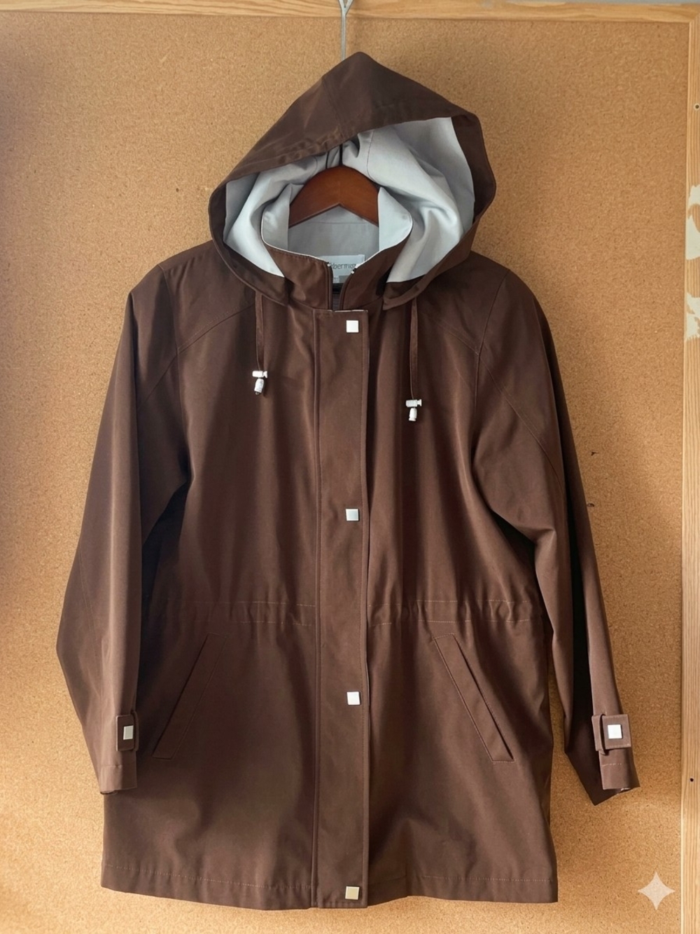 Liz Claiborne Brown Hooded Raincoat Parka Jacket Size M